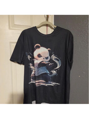 Black Panda Tee with graphic of a panda in a martial arts pose #kungfu #martiala